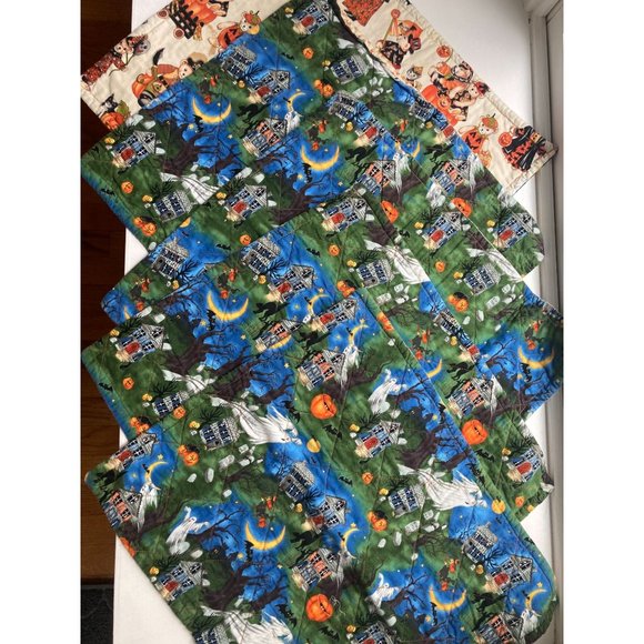 Handmade Festive Fall Halloween Quilted Placemat Set Witch Pumpkin Ghost Leaves - Picture 3 of 10